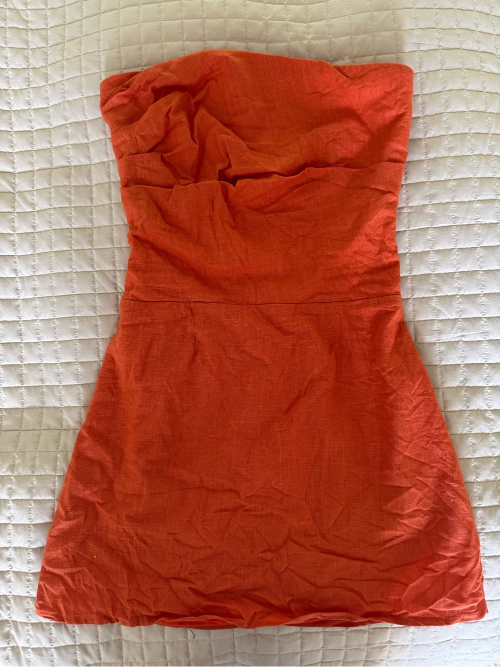 Strapless Orange Linen-Blend Sundress